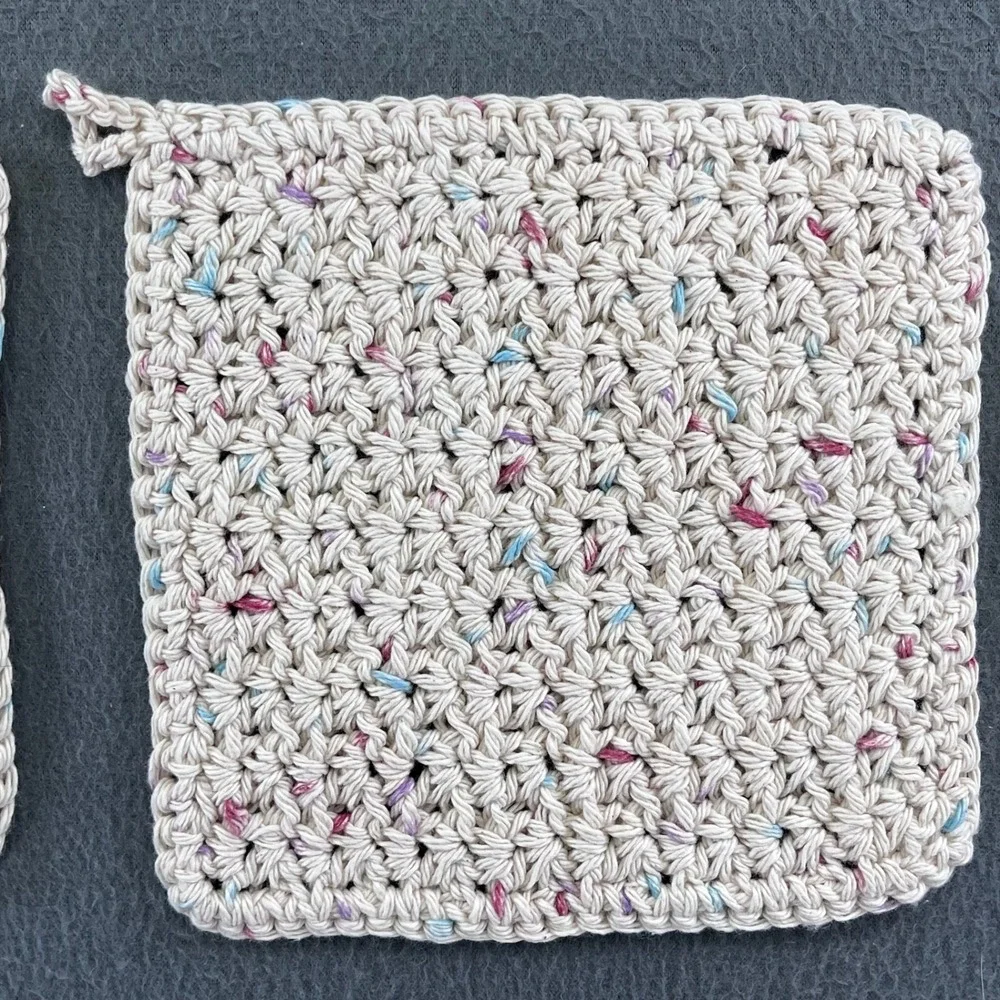 Handmade  Washcloth Soap Holder Set Cotton Crochet Cream Multi OS Cottagecore